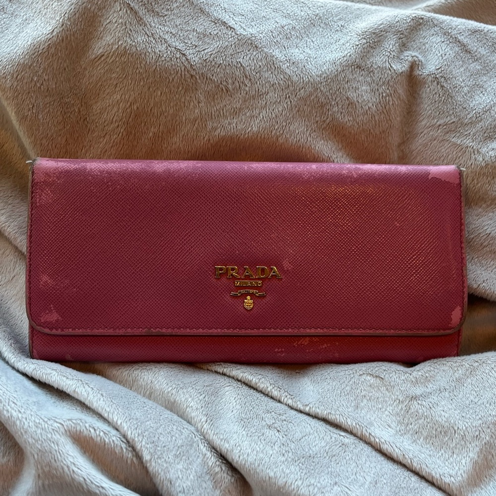 Authentic Prada Saffiano Leather Pink Long Wallet